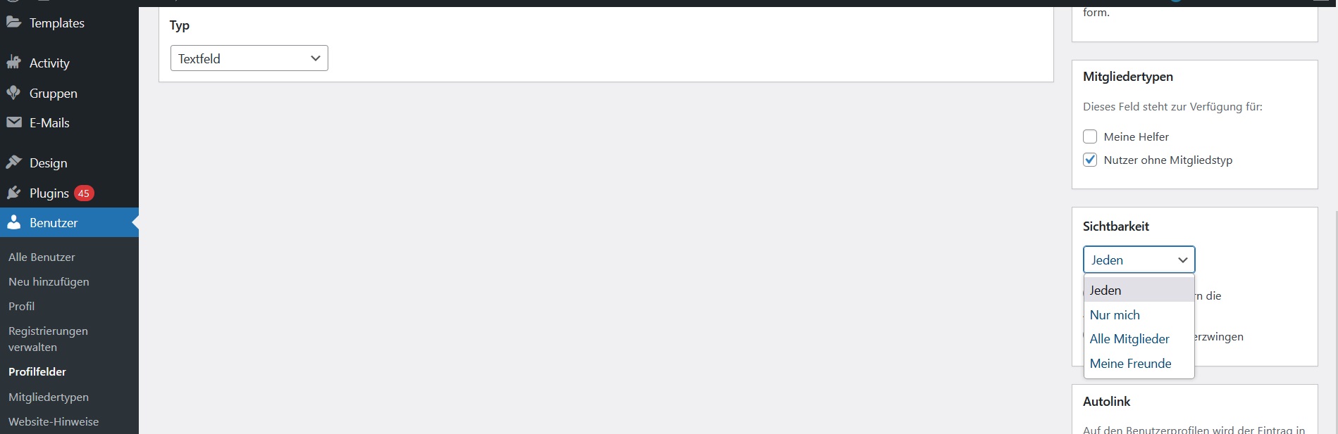 Buddypress Mitgliedersuche in Extended profile fields