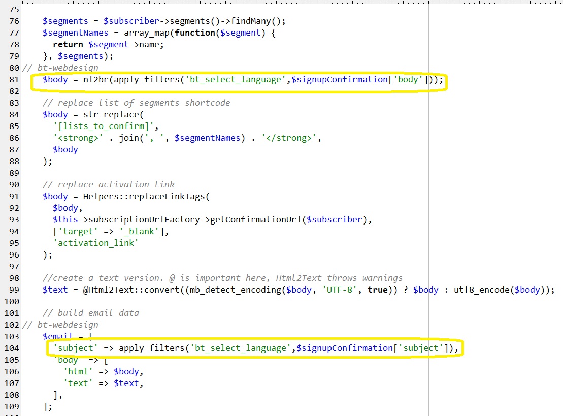 Filter Hooks in MailPoet3 einbauen