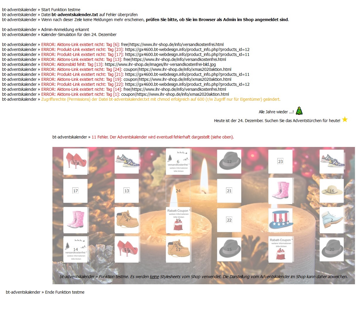 Test, Fehlersuche und Simulation - Funktion testme - Gambio Adventskalender