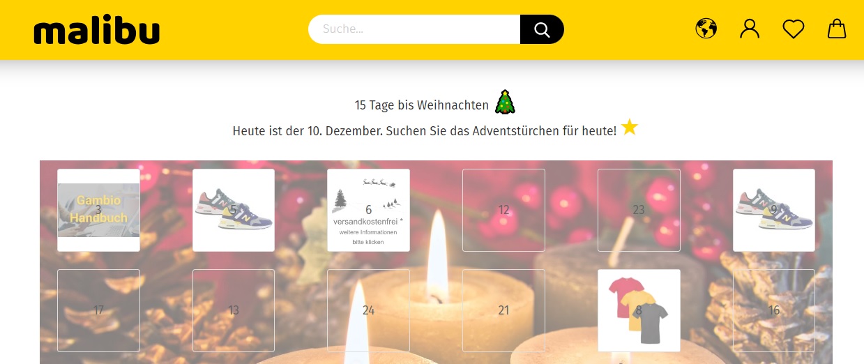 Gambio Adventskalender im Shop mit Theme Malibu einbinden