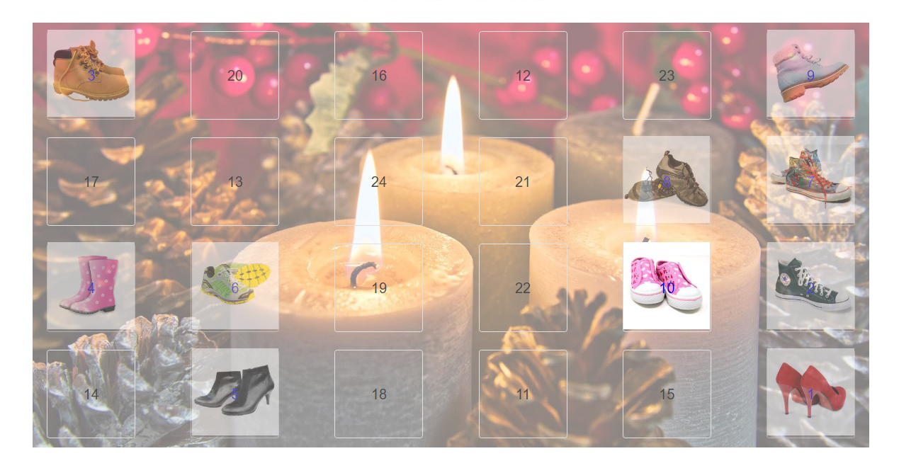 Gambio Adventskalender mit Artikelbildern und Verlinkung zum Produkt im Gambio-Shop