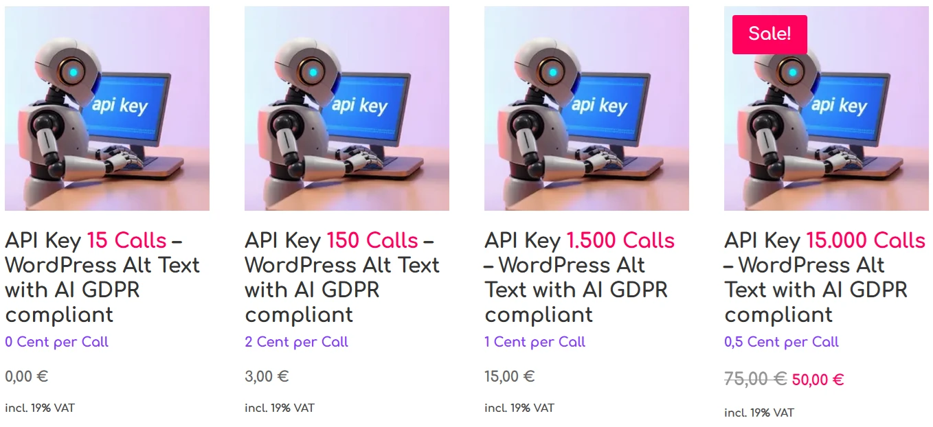 Shop für API Keys zur datenschutzkonformen Generierung von ALT Texten mit KI