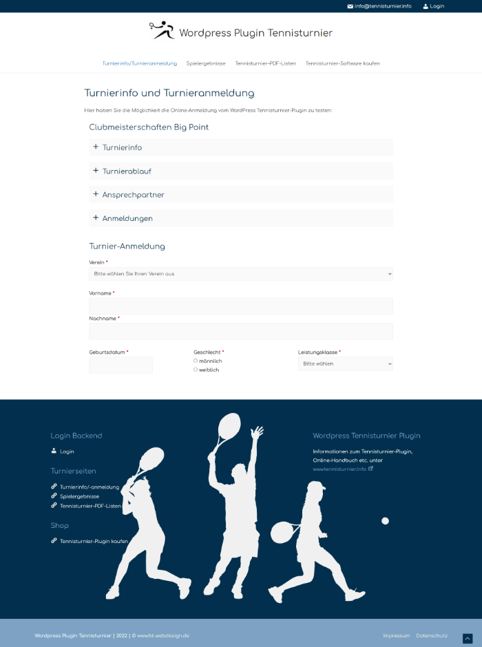 Wordpress Plugin zur Tennisturnier Verwaltung