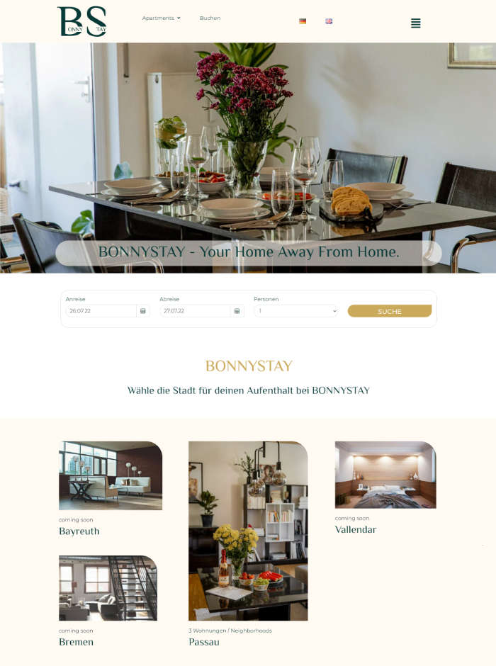 Apartment Vermietung mit Smoobu - WordPress Website